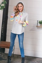 Load image into Gallery viewer, Heather Grey Multi Color Stripe Bubble Sleeve Hoodie

