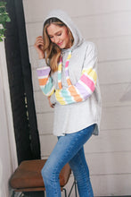Load image into Gallery viewer, Heather Grey Multi Color Stripe Bubble Sleeve Hoodie
