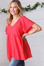 Load image into Gallery viewer, Cherry Red Babydoll Button Down Raglan Woven Top
